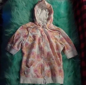 Short Sleeve Hibiscus Zip Up Hoodie